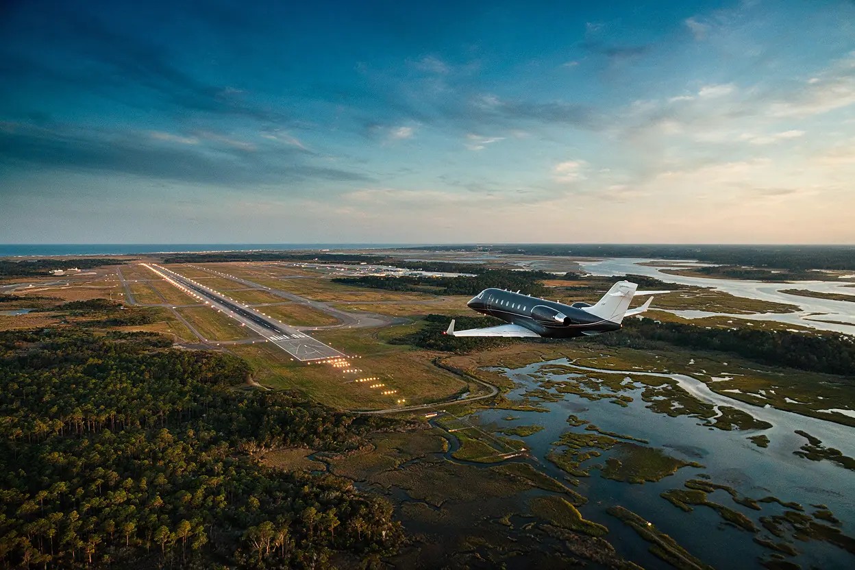 Midsize jet on the ramp