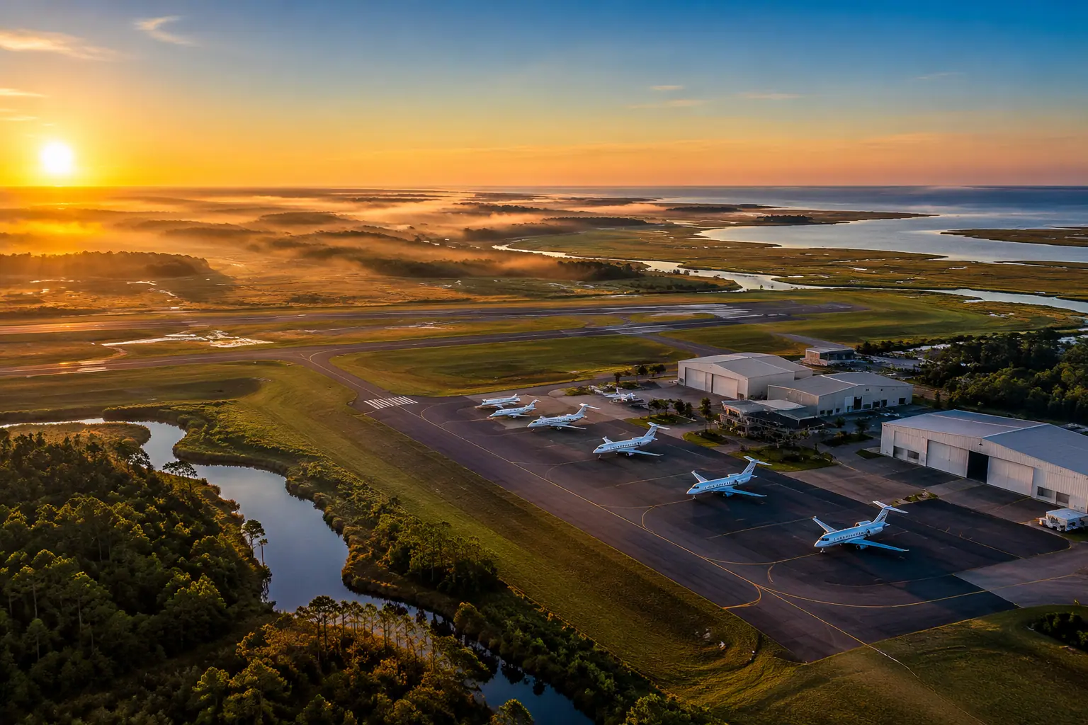 Business aviation ramp near the US