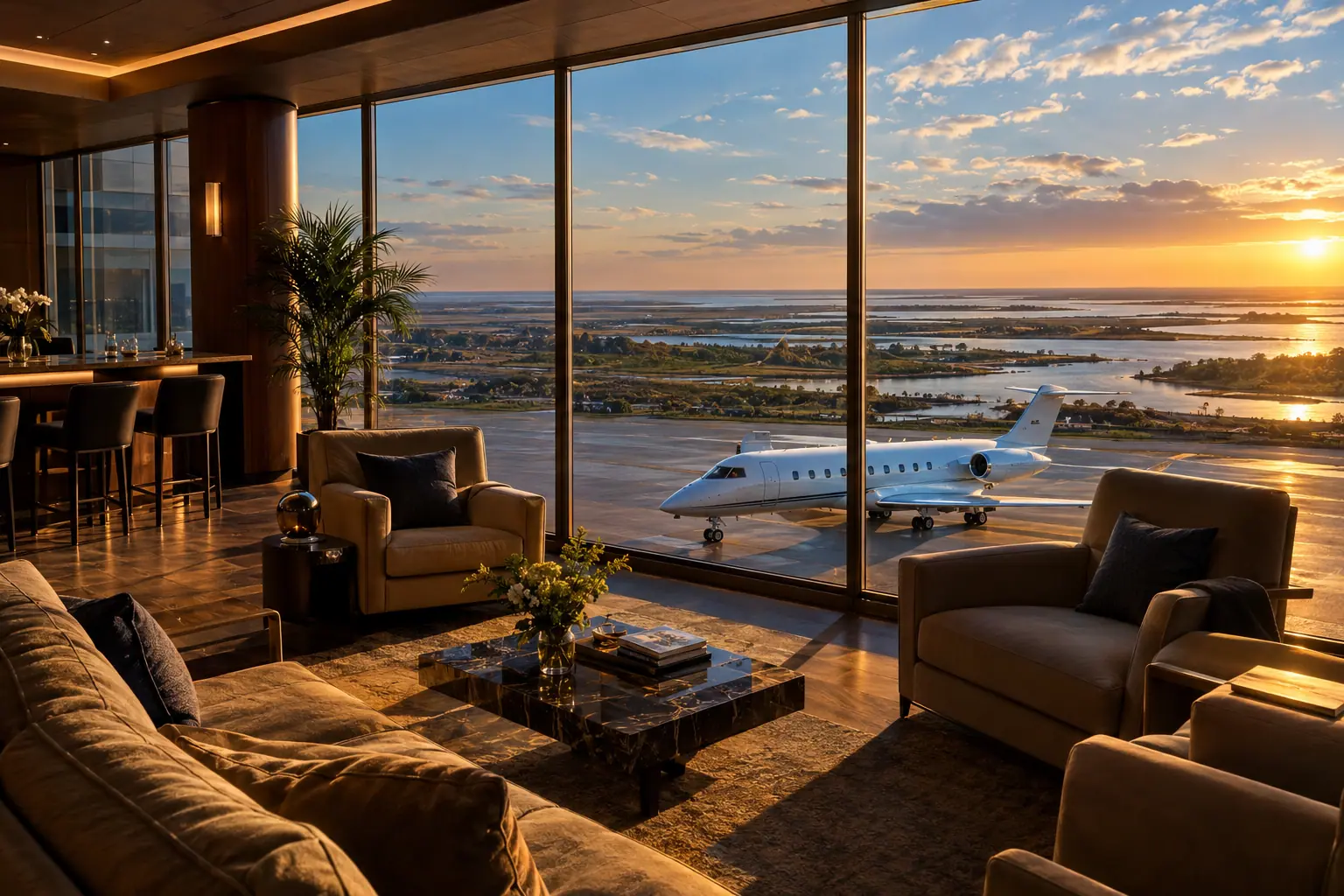 Private terminal lounge overlooking the ramp